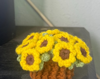 cottage core sunflower bouquet + pot + coaster