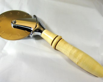 Pizza Cutter Handcrafted Maple Handle 4" Stainless Steel Blade