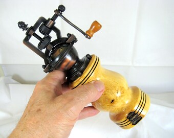 Pepper Mill Grinder Antique Style Maple Wood Handmade Copper Mechanism
