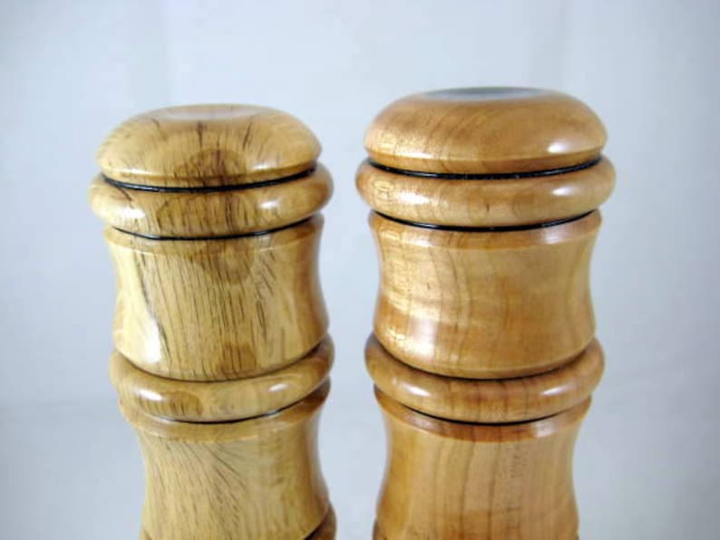 Handmade Pepper Mill Salt Grinder Set Live Oak and Cherry Wood CrushGrind Mechanism