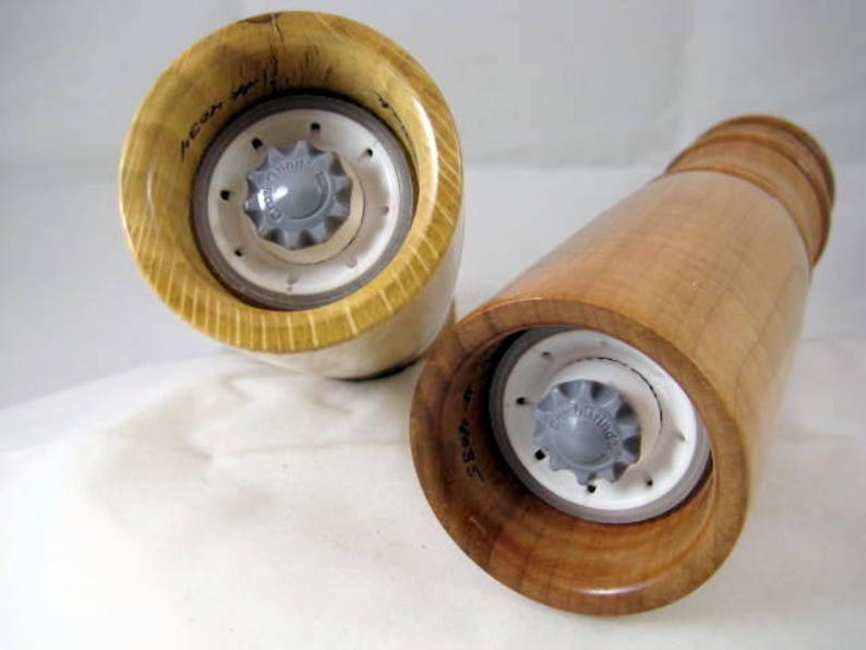 Handmade Pepper Mill Salt Grinder Set Live Oak and Cherry Wood CrushGrind Mechanism