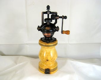 Pepper Mill Grinder Antique Style Maple Wood Handmade Copper Mechanism