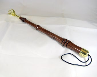 Back Scratcher 16" hand Turned Rosewood Handle Polished attached Brass hanger