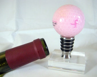 Wine Bottle Stopper Pink Hope Ribbon Ball Stainless Steel Barware