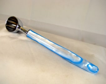 Coffee Scoop One Tablespoon Chrome Blue and White Acrylic Handcrafted Handle