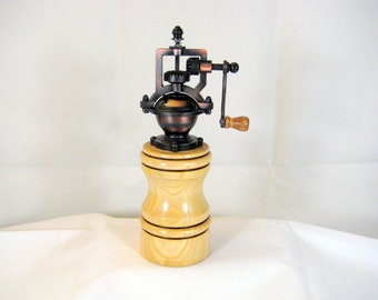 Pepper Mill Grinder Antique Style Ash Wood Handmade Copper Mechanism