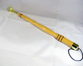 Back Scratcher 16" hand Turned Maple Handle Polished attached Brass hanger
