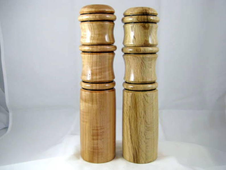 Handmade Pepper Mill Salt Grinder Set Live Oak and Cherry Wood CrushGrind Mechanism