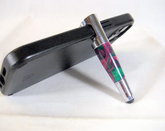 Smartphone Stand & Stylus Purple Green Swirl