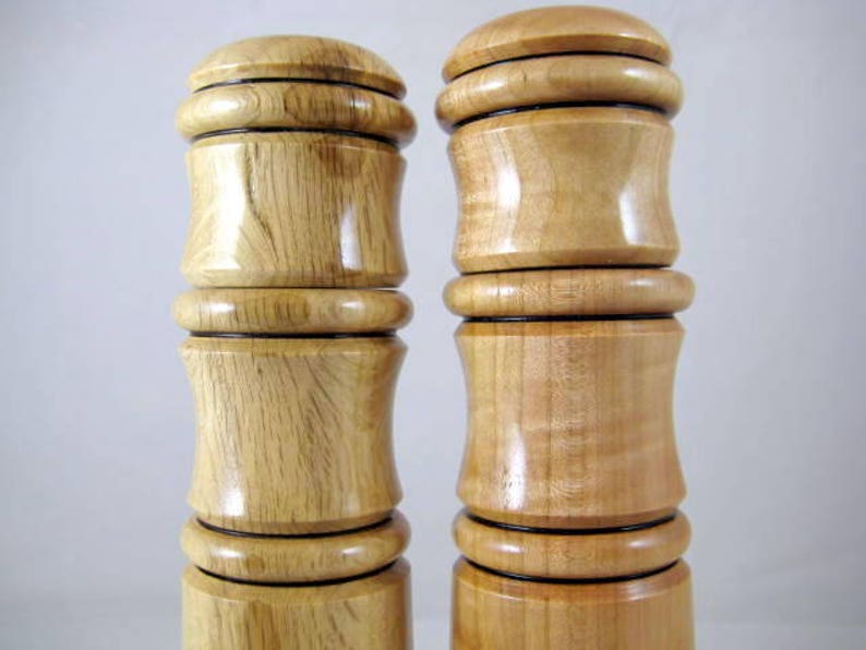 Handmade Pepper Mill Salt Grinder Set Live Oak and Cherry Wood CrushGrind Mechanism