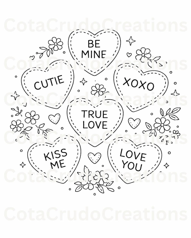 Valentine's Day Candy Hearts Embroidery Pattern: DIY Handmade Art (PDF ...