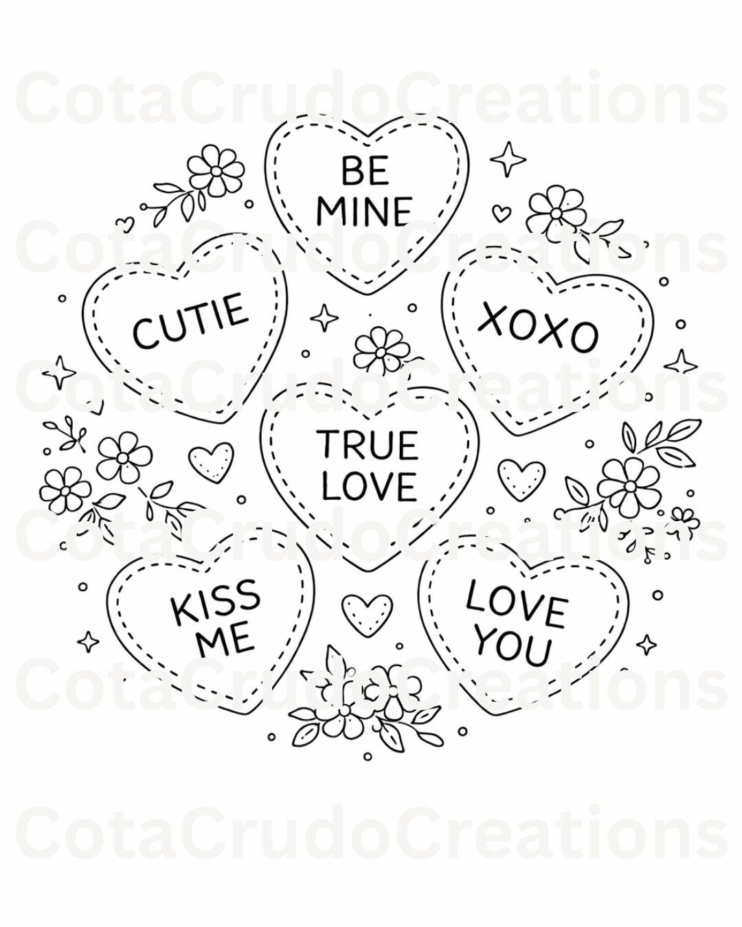 Valentine's Day Candy Hearts Embroidery Pattern: DIY Handmade Art (PDF ...