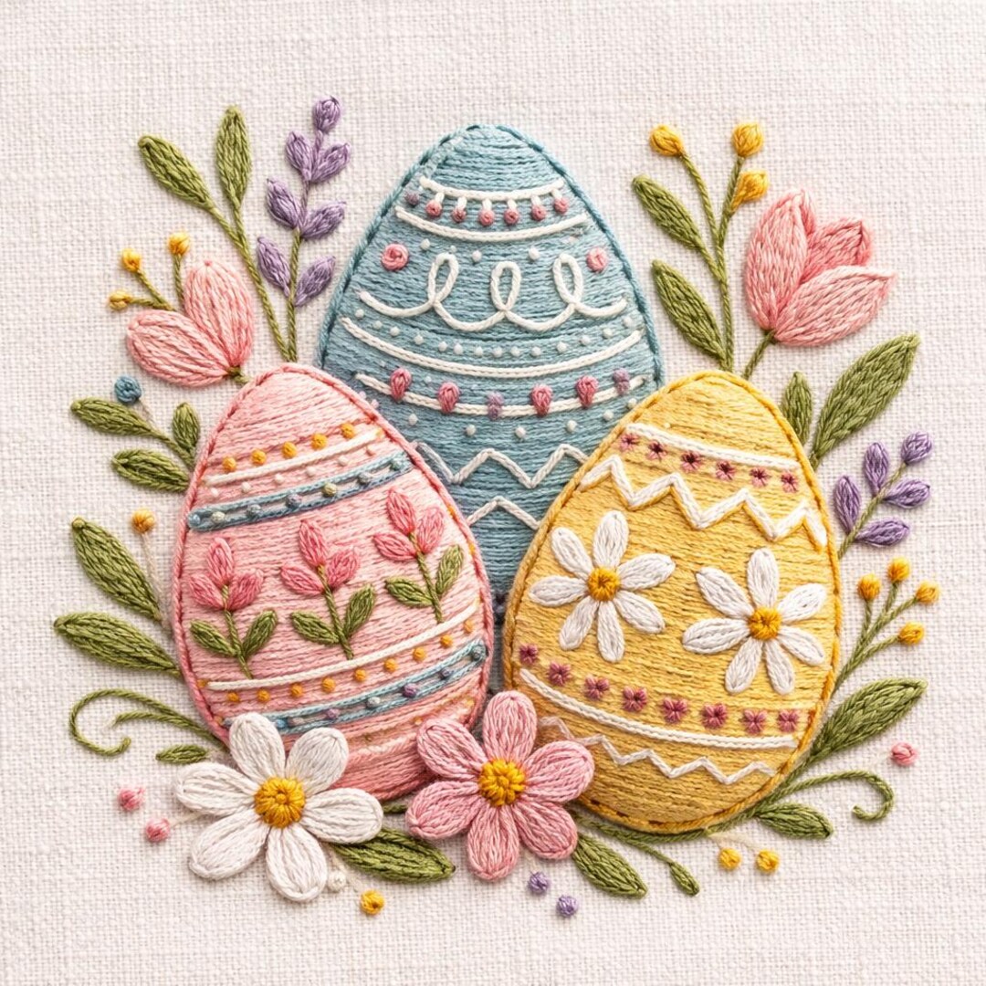 Easter Egg Trio Embroidery Pattern: DIY Handmade Art (PDF Downloadable ...