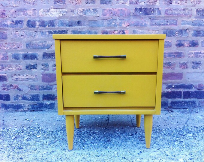 Mid Century Nightstand in Mustard Yellow Etsy