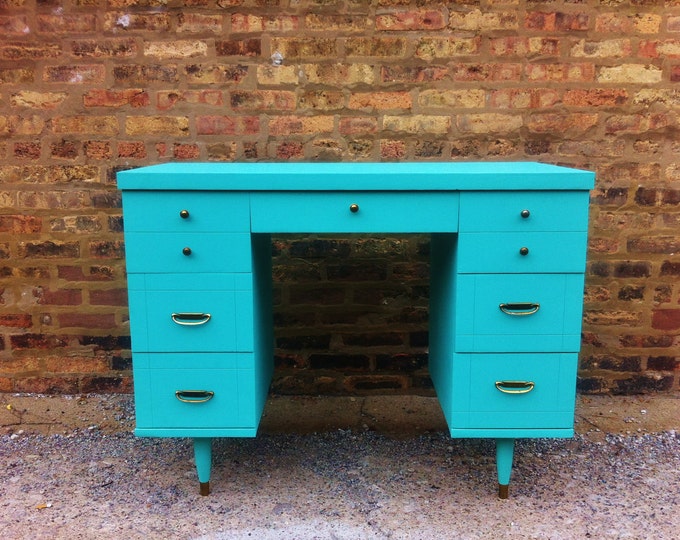 Vintage Mid Century Desk in Chevy Blue Etsy