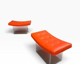 Vintage Lucite and Naugahyde Bench Pair