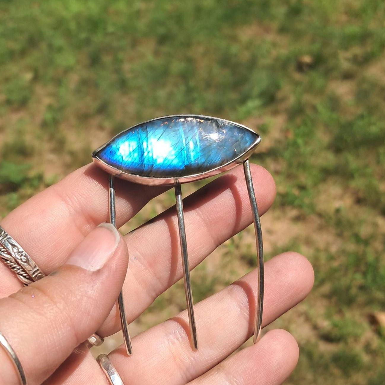 Labradorite Sterling Silver Hair Comb | Something Blue 