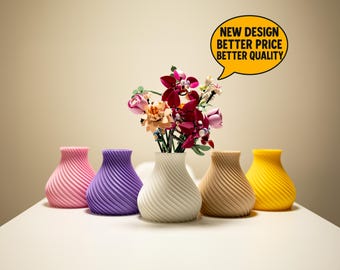 3D-geprinte vaas voor steenbloemen: modern geribbeld ontwerp (6,7" hoog) voor 26 stelen