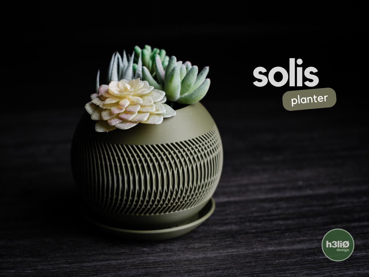 Solis 3D Printed Planter – Modern Round Planter for Succulents | Olive Green Matte Finish | Minimalist Geometric Home Decor