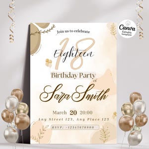 18th Birthday Invitation. Eighteen Birthday. Digital 18th Birthday. 18th Birthday Party. 18th Birthday Card. Editable 18th Party Invite.