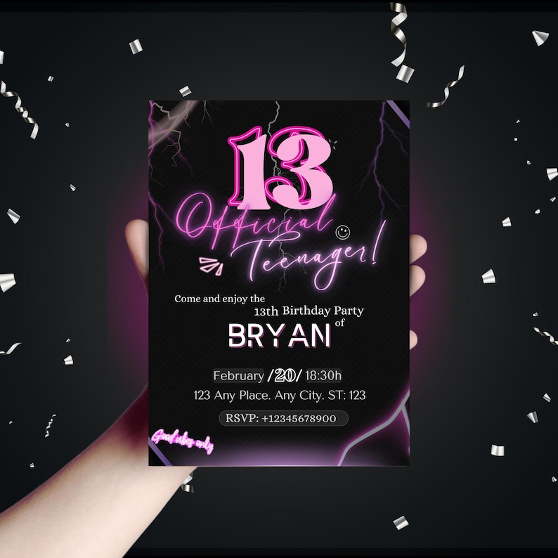 13th Birthday Girl
Pink 13th Birthday
Girl Birthday Invite
Pink Invitation