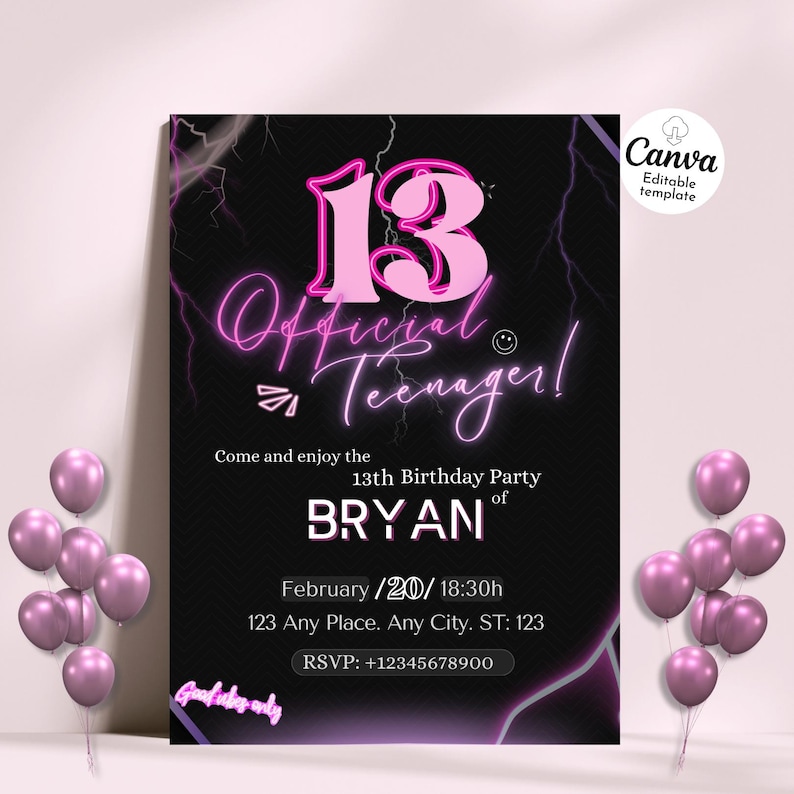 13th Birthday 
13th Birthday Invite
13th Birthday Invitation