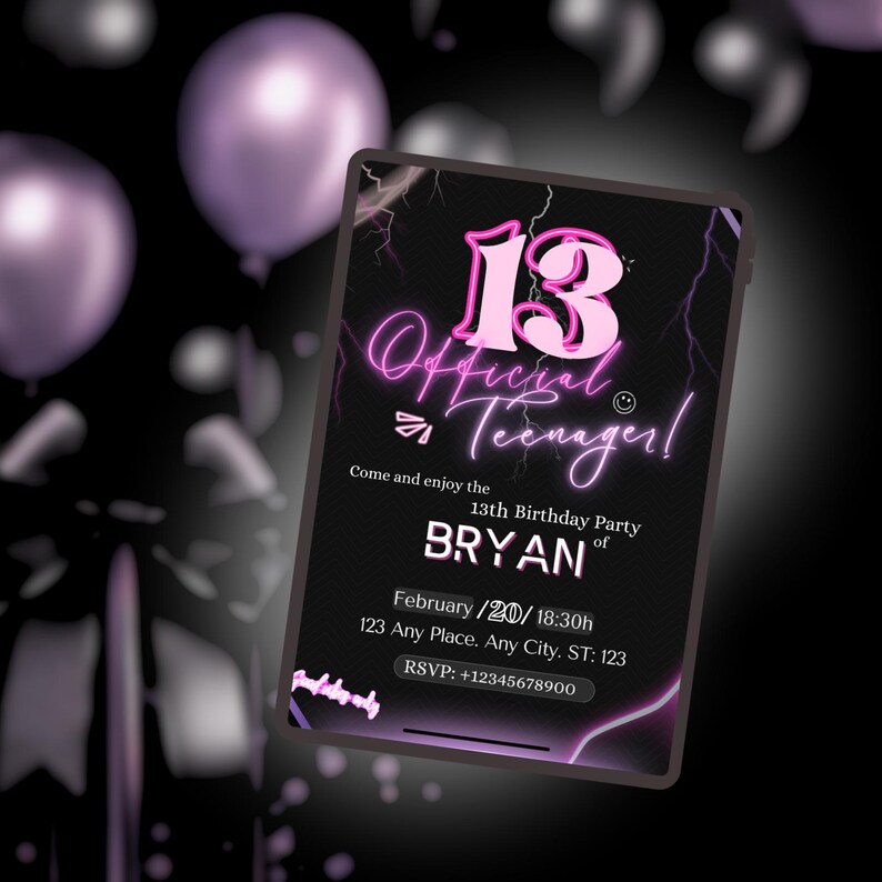 Neon 13th Birthday Invitation
Neon Birthday
Thirteen Birthday
Turning Thirteen