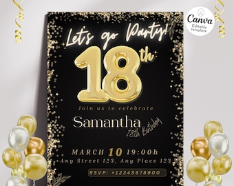 Faire-part 18e anniversaire. Anniversaire d'or. 18e Invitation numérique. Invitation 18e. Dîner du 18e anniversaire. Invitation modifiable pour un 18e anniversaire. Toile