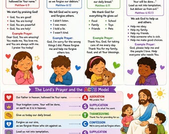 ACTS Prayer for Kids | Lord's Prayer Bible Activity Book | Christian Homeschool Printable | Sunday School Resource | Children's Ministry PDF