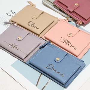 Cartera de cuero personalizada para mujer / Cartera con nombre personalizado / Regalo para el día de la madre, damas de honor, ocasiones especiales, cartera pequeña, regalo para ella