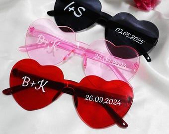 Personalisierte randlose Herz-Sonnenbrille, benutzerdefinierte Brautparty-Sonnenbrille, Bachelorette Gefälligkeiten, Brautjungferngeschenke, Hochzeitsfotorequisite