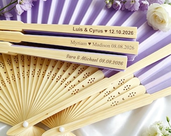 Personalized Lavender Wedding Fans, Custom Engraved Folding Fans, Light Purple Hand Fans, Wedding Ceremony Favors, Bridal Shower Gifts