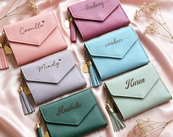 Personalized Wallet for Women, Custom Name Leather Wallet, Gift for Mom, Bridesmaid Gift, Birthday Gift for Her, Elegant Small Wallet