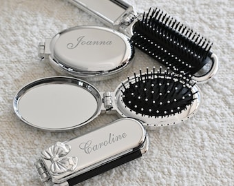 Personalized Folding Comb Mirror for Women, Custom Name Pocket Hair Comb with Mirror, Travel Compact Beauty Accessory Bridesmaid Gifts