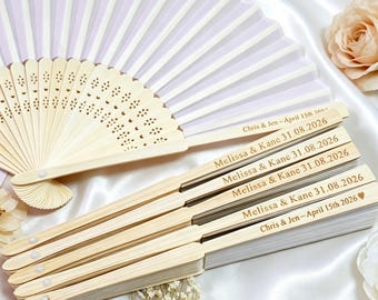 Personalized White Wedding Fans, Custom Engraved Folding Fans for Guests, Elegant Hand Fans, Wedding Ceremony Favors, Bridal Shower Gifts