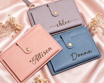 Personalized Leather Wallet for Women | Custom Name Wallet | Gift for Mother's Day Bridesmaids Special Occasions, Small Wallet, Gift for Her