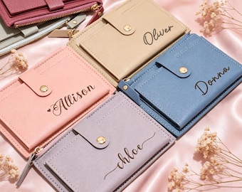 Personalized Wallet for Women, Custom Name Wallet, Mother's Day Gift for Mom, Bridesmaid Gift, Small PU Leather Wallet Gift for Her