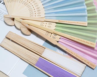 Personalized Wedding Fans, Custom Engraved Hand Fans, Pink Blue Green Purple White Folding Fans for Guests, Wedding Ceremony Favors