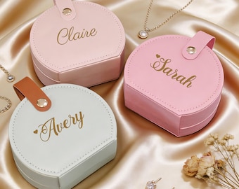 Personalized Name Jewelry Box, Engraved Travel Jewelry Case, Custom Bridesmaid Gift, Mini Jewelry Organizer for Women, Girlfriend Mom Gifts