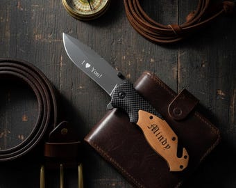Personalized Pocket Knife Father’s Day Gift for Dad, Engraved Wood Handle Knife, Custom Gift for Husband, Practical Gift for Him