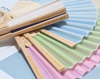 Personalisierte Hochzeitsfächer - Individuell gravierte Faltfächer für Gäste, Pink/Blau/Grün/Lila/Weiß-Handfächer Hochzeitszeremonie und Gastgeschenke