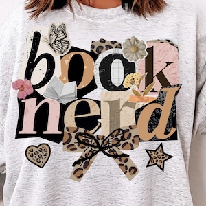 PNG "Book Nerd", design tipografico "Ransom Note" per gli amanti dei libri, grafica estetica per una lettura accogliente, collage letterario PNG