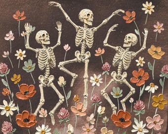 Floral Skeleton PNG, Dancing Skeleton Halloween Shirt Design, Boho Spooky Wildflower Sublimation (Digital Download)