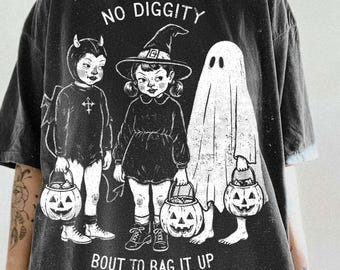No Diggity Halloween PNG, Vintage Trick or Treat Kids Shirt Design, Retro Spooky Ghost Witch Sublimation Graphic