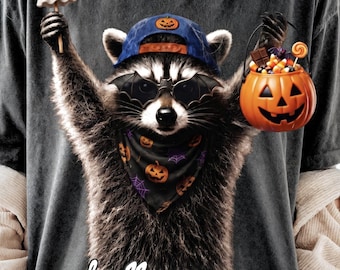Halloween Raccoon PNG, Trick or Treat Raccoon Design, Spooky Raccoon Graphic, Cute Halloween Animal PNG, Autumn Shirt Design Download