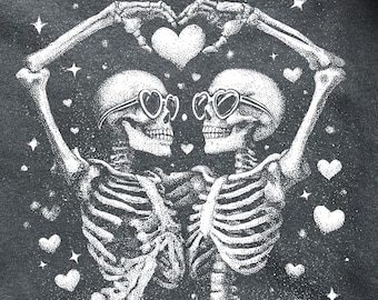 Valentine Skeleton Couple PNG, Love Skeletons Heart Hands PNG, Romantic Gothic Valentine Sublimation Design