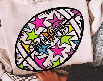 Neon Star Football PNG, Colorful Retro Sports Sublimation Design, Bright Game Day Shirt Digital Download
