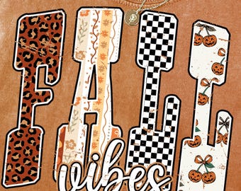 Fall Vibes PNG, Autumn Sublimation Design, Leopard Pumpkin Checkered Fall Letters, Retro Fall Shirt PNG, Cute Fall Aesthetic Download