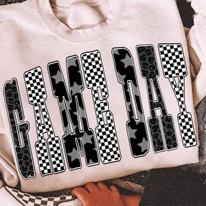 Game Day PNG, Black White Game Day Shirt Design, Checkered Star Football PNG, Retro Sports Sublimation Download
