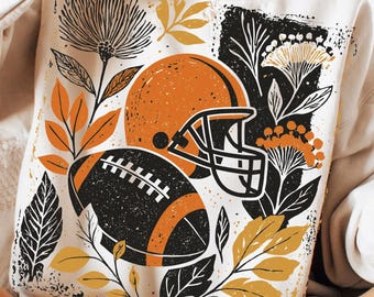 Fall Football PNG, Autumn Football Helmet PNG, Fall Leaves Football Sublimation, Cozy Fall Game Day PNG, Retro Floral Football Shirt Design